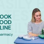 A healthcare worker in gloves and a mask prepares a woman’s arm for a blood test. Text reads: “How to easily book your same-day blood test online at Swinton Pharmacy.”.