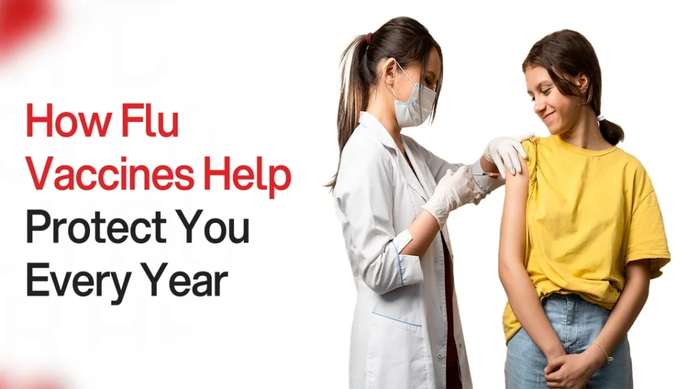 Nurse giving flu vaccine to adult during flu season